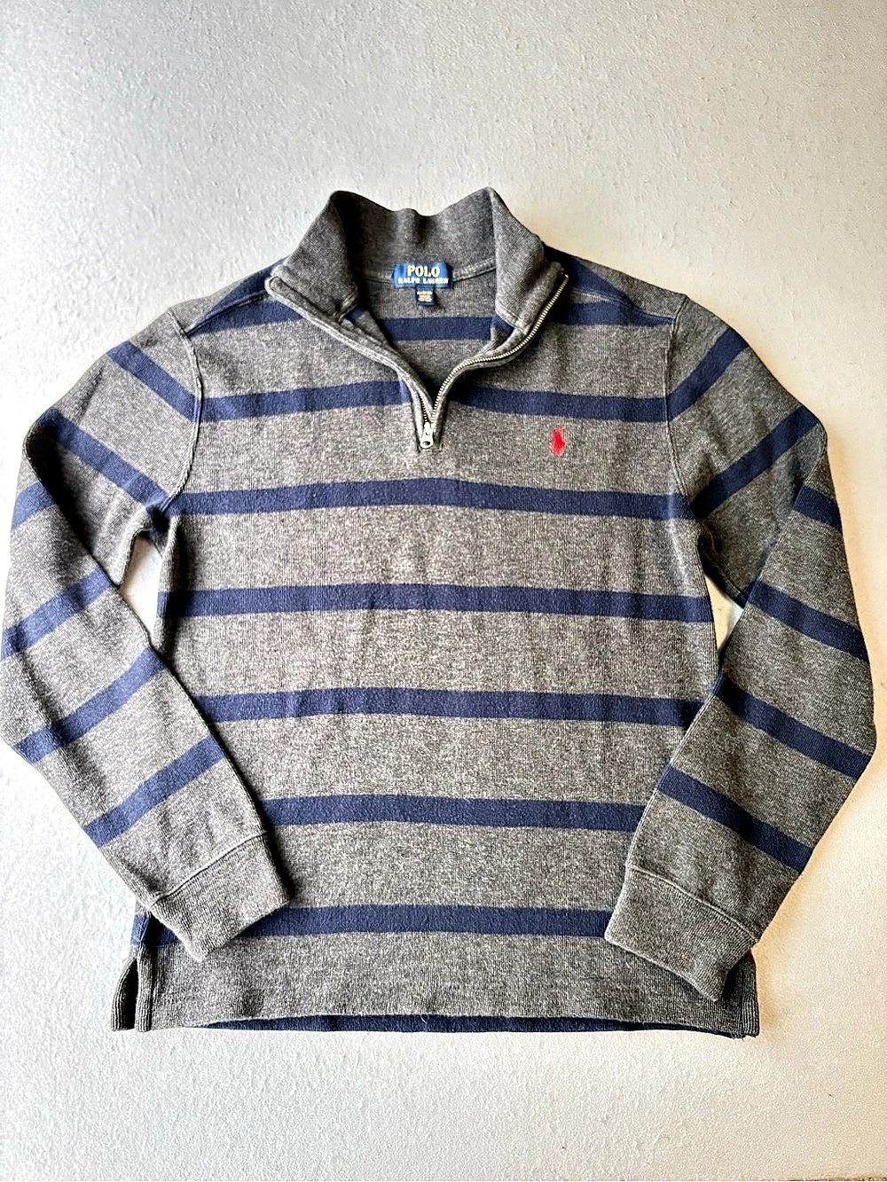 Polo Ralph Lauren Quarter-Zip Pullover Striped Gray Blue Youth XL (18-20)
